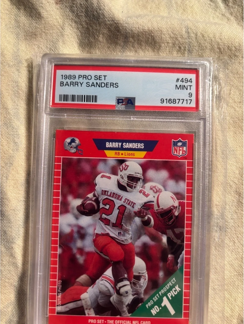 1989 Pro Set Barry Sanders Rookie Card #494 PSA Mint 9